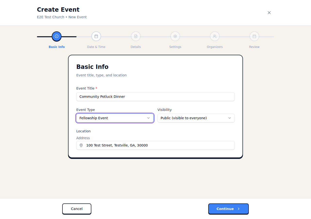 Basic Info step with fields filled in