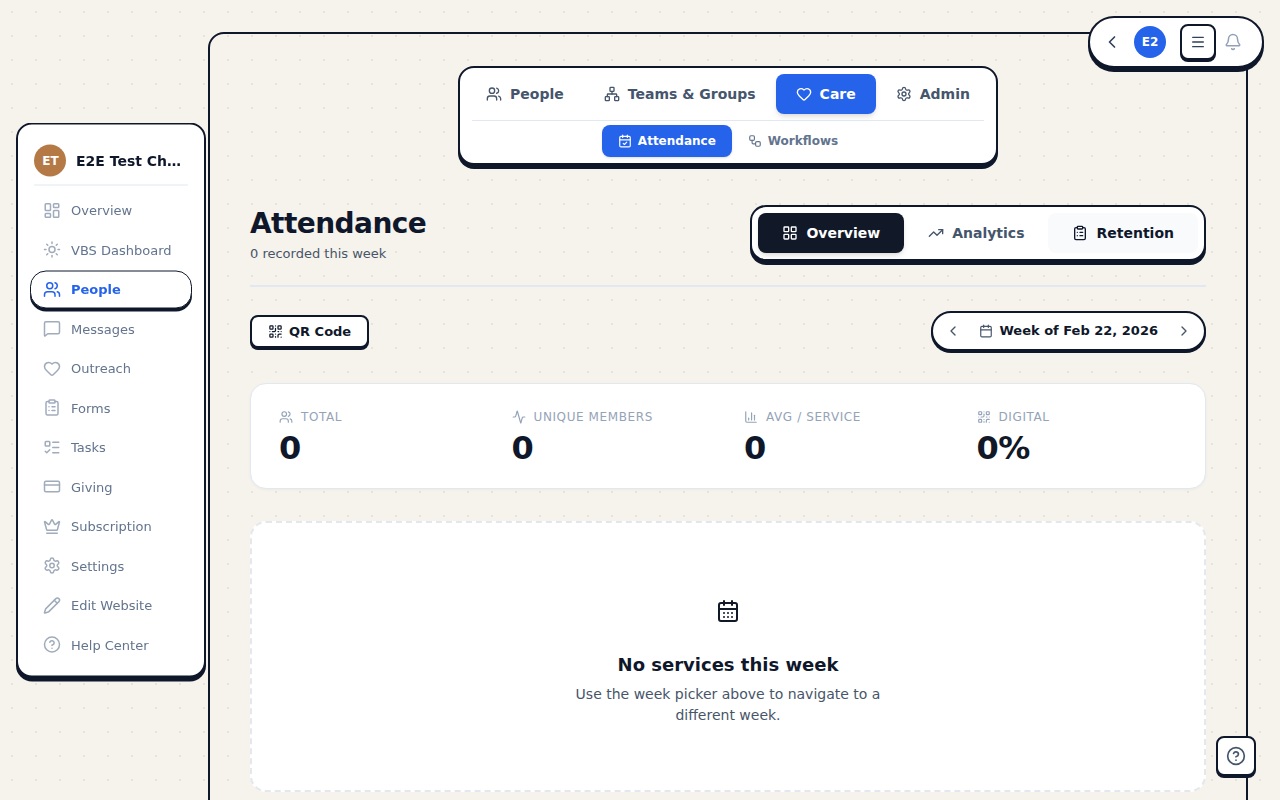 Attendance Overview tab with weekly stats